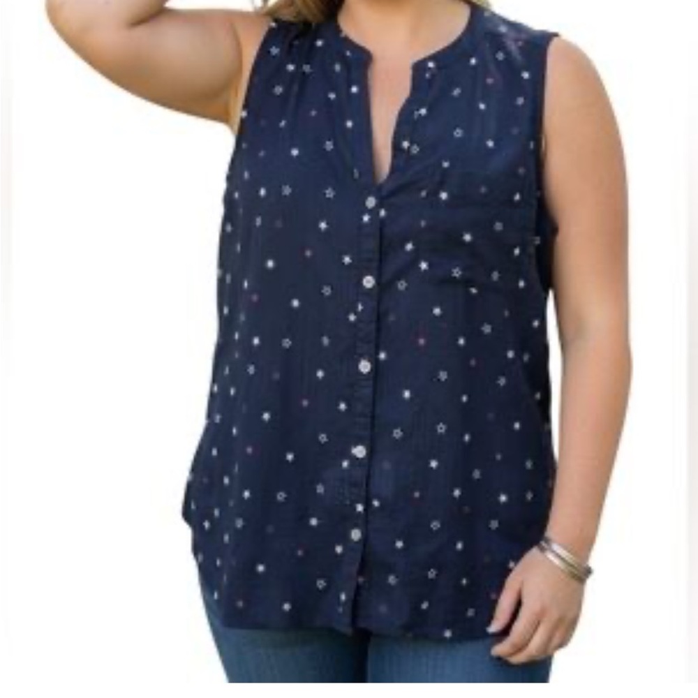 Sleeveless Eddie Bauer Women's Blue Stars Button Down Shirt